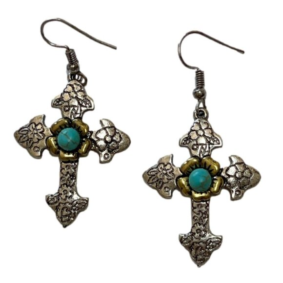 Cross Western Boho Style Silver Concho Earrings #1101 - Picture 6 of 10